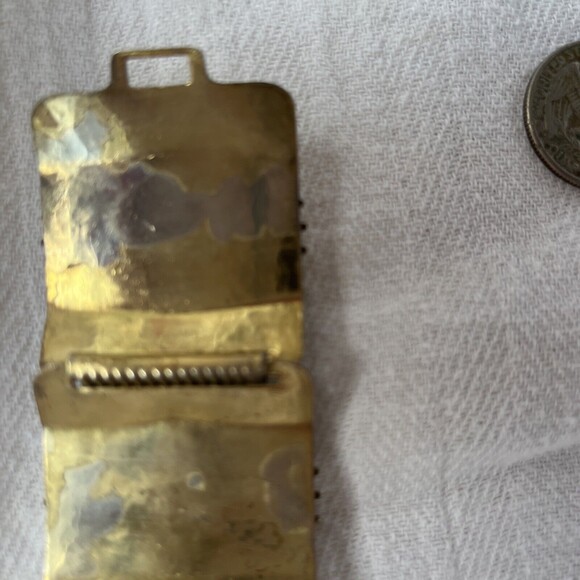 Vintage Wide Ornate Filigree Engraved Gold Tone Brown Agate Panel link Bracelet - Picture 12 of 14